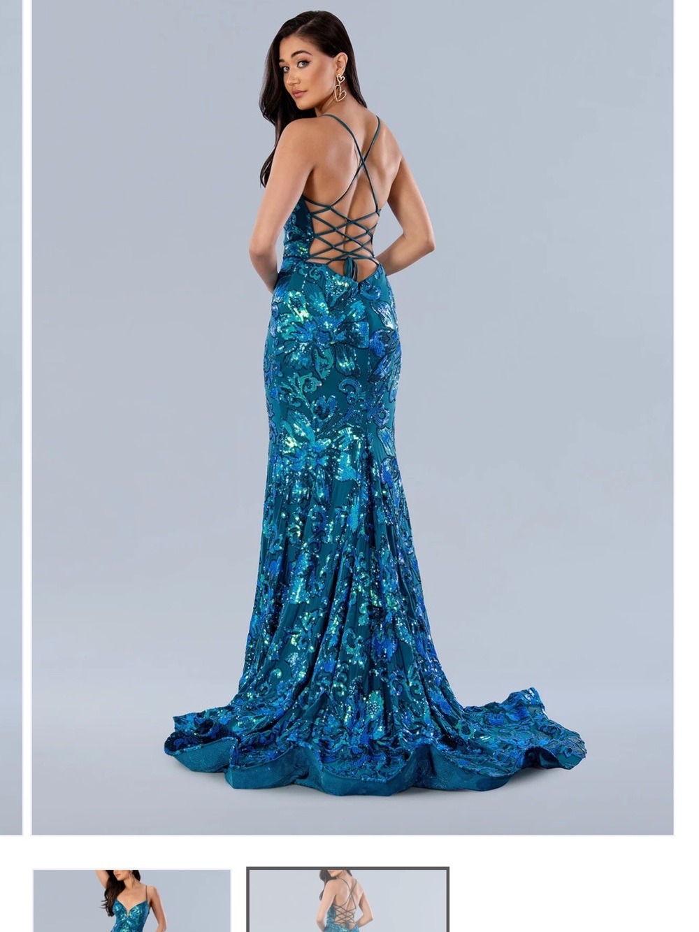 Blue Sequin Mermaid Prom Dress with Spaghetti Straps - Picture 2 of 6